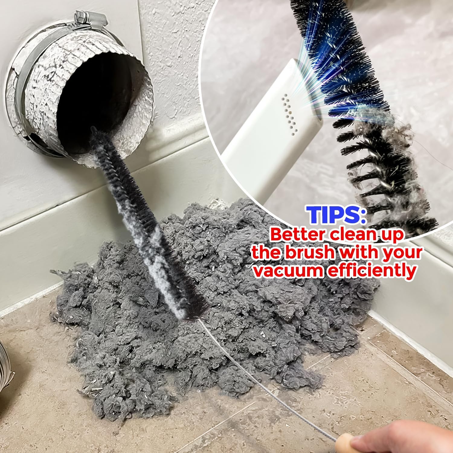 Dryer Vent Cleaner Kit 2 Pack - Household Cleaning Supplies 304 Stainless Steel Dryer Lint Brush Home Essentials for Lint Trap Dust Vacuum Brush
