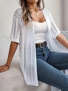 Women's Elegant Open Front Cardigan Fit, Lightweight Spring Summer Outerwear, Lace Trim, Casual & Formal Wear, Versatile Fashion Piece