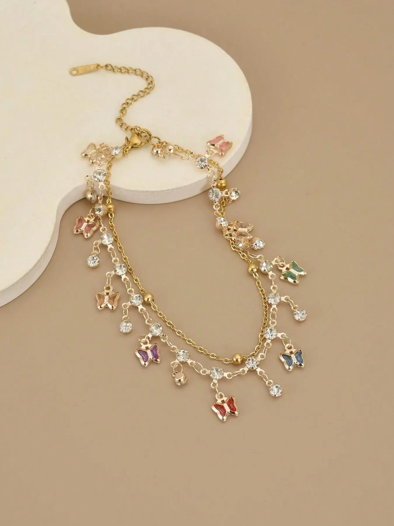 Boho Layered Butterfly Anklet for Women, Dainty Gold Tone Ankle Bracelet with Cubic Zirconia Cz Bling, Colorful Butterfly Foot Jewelry for Summer Beach Wedding, Elegant Fashionable Jewelry Accessories Gifts, Trendy Fashionable Accessories