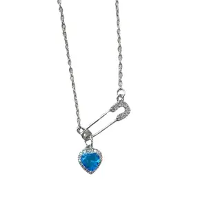 Fashionable Safety Pin Heart Pendant Necklace Neck Jewelry