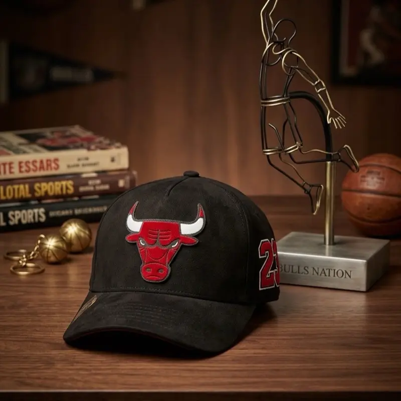 Legacy 23 Bulls Cap Visor Curve - Black with Red Bull Logo and Number 23 - Adjustable Fit for Sports Fans
