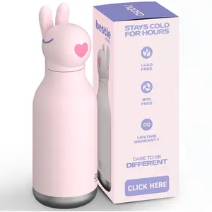 asobu Bestie Bottle Insulated Stainless Steel Water Bottle with Detachable Soft Animal Head Fun Drinking For Kids and Teens with Flexible Reusable Straw 16 Ounce