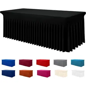 Spandex Tablecloth, Elastic Fitted Stretch for 6FT Rectangle Tables, Waterproof Washable Table Cover Skirt for Outdoor, Wedding, Banquet & Parties (Black, 72Lx30Wx30H Inch)