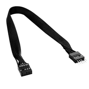 30cm PC Motherboard Front Audio Extension Cable - Male to Female, Black Ribbon, HD Audio 9PIN Connector, 24AWG Tinned Copper - Ideal for ATX Front Audio Extension & Neat Cable Management