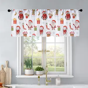 1pc Christmas and New Year printed kitchen curtains Watercolor with snowman, rabbit, Santa C curtains valance window treatment living room bedroom home decor 54 x 18 inch