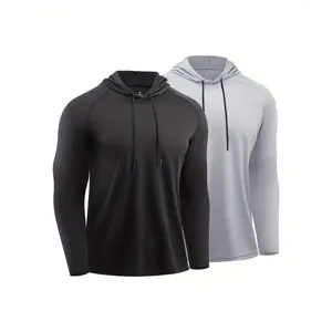 [100% Polyester Athletic Hoodies] 2-Pack Athletic Hooded Sweatshirts - Long Sleeve 100% Polyester Sports Hoodies for Running, Fitness & Casual Wear - Solid Color Knit Fabric, Regular Fit, 135gsm