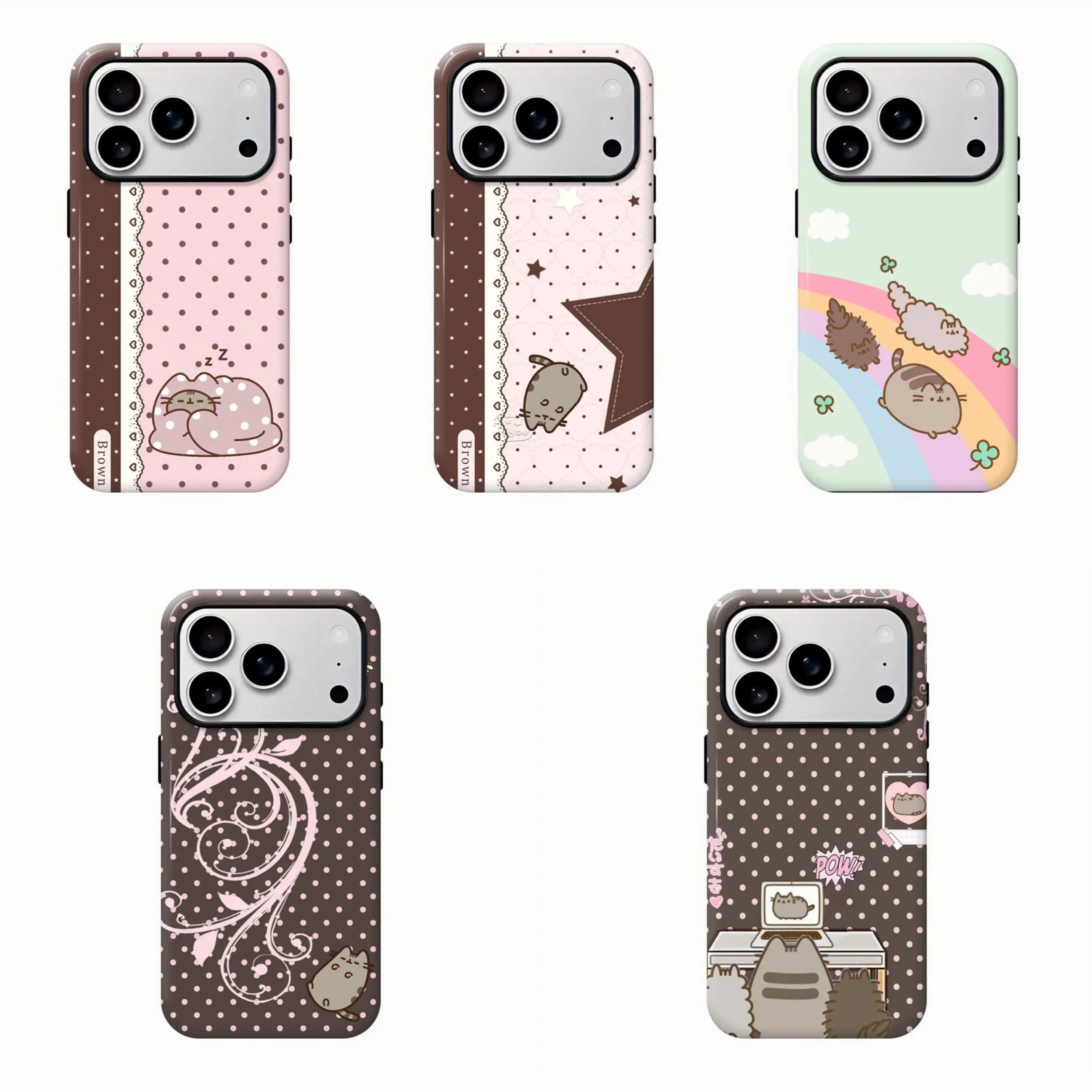 Pusheen The Cat Phone Case, Polka Dot Shockproof Case Cover Compatible With iPhone 16 15 14 13 12 11 Pro Max Galaxy S25 S24 S23 S22 Ultra, Gift For Christmas