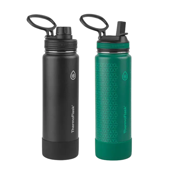 24oz Bottle 2 Pack w/ Spout Lid + Straw Lid