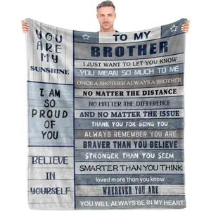 Gifts for Brother Blanket 60"x50", Brother Gifts from Sister, Birthday Gifts for Brothers, Big Brothers Gift for Fathers Day Anniversary Valentine, Printed on One Side with a Plain White Back, Halloween Thanksgiving Christmas Gift