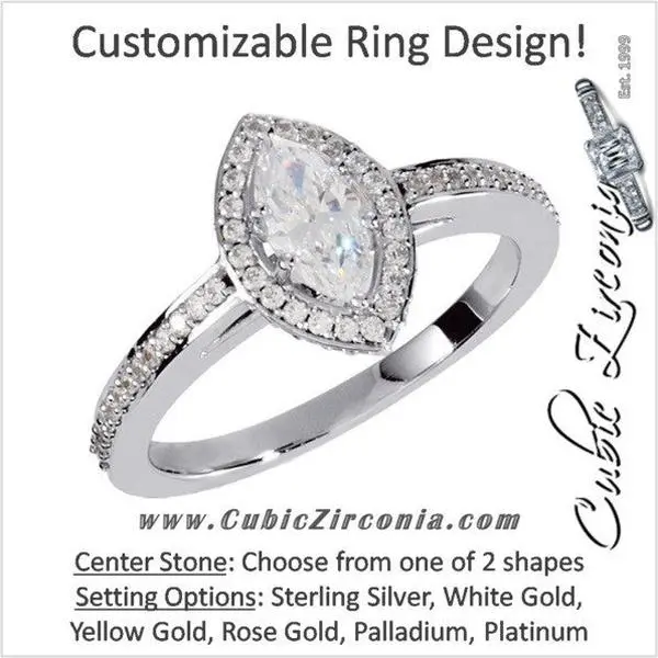 Cubic Zirconia Engagement Ring- The Erica (Marquise or Pear Cut Cathedral Halo Pave Band)