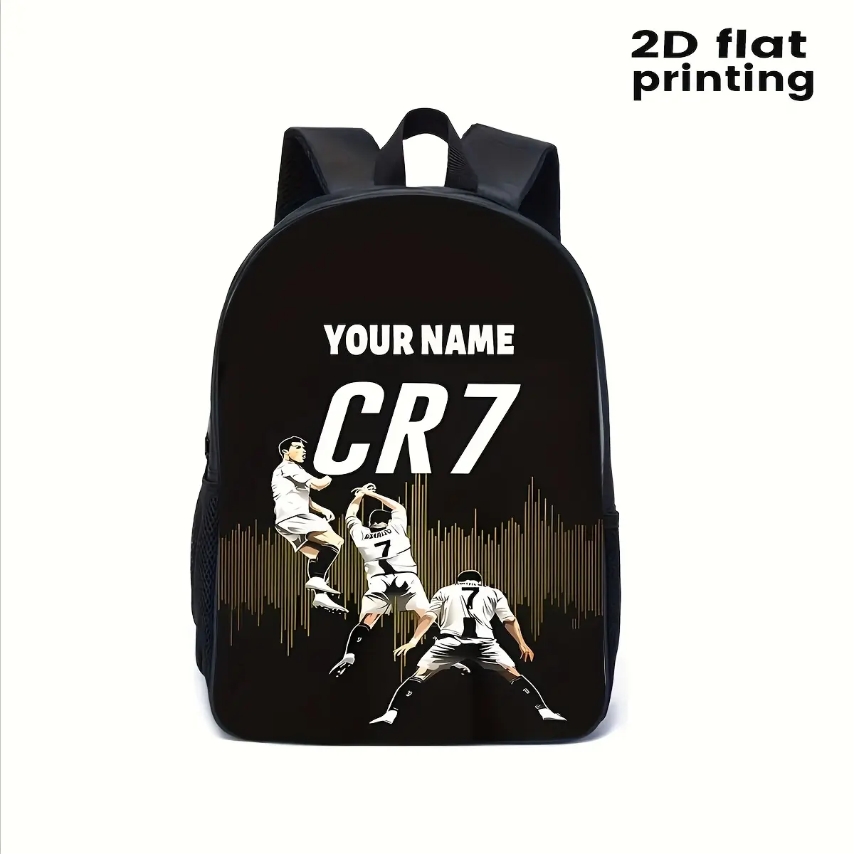 1pcs CR7 Football Star Customizable Backpack - Personalized Text/Name, Large Capacity  Travel Backpack with Adjustable Straps, Durable Black & Golden Design for School, Sports, Camping, Travel, for Teenager