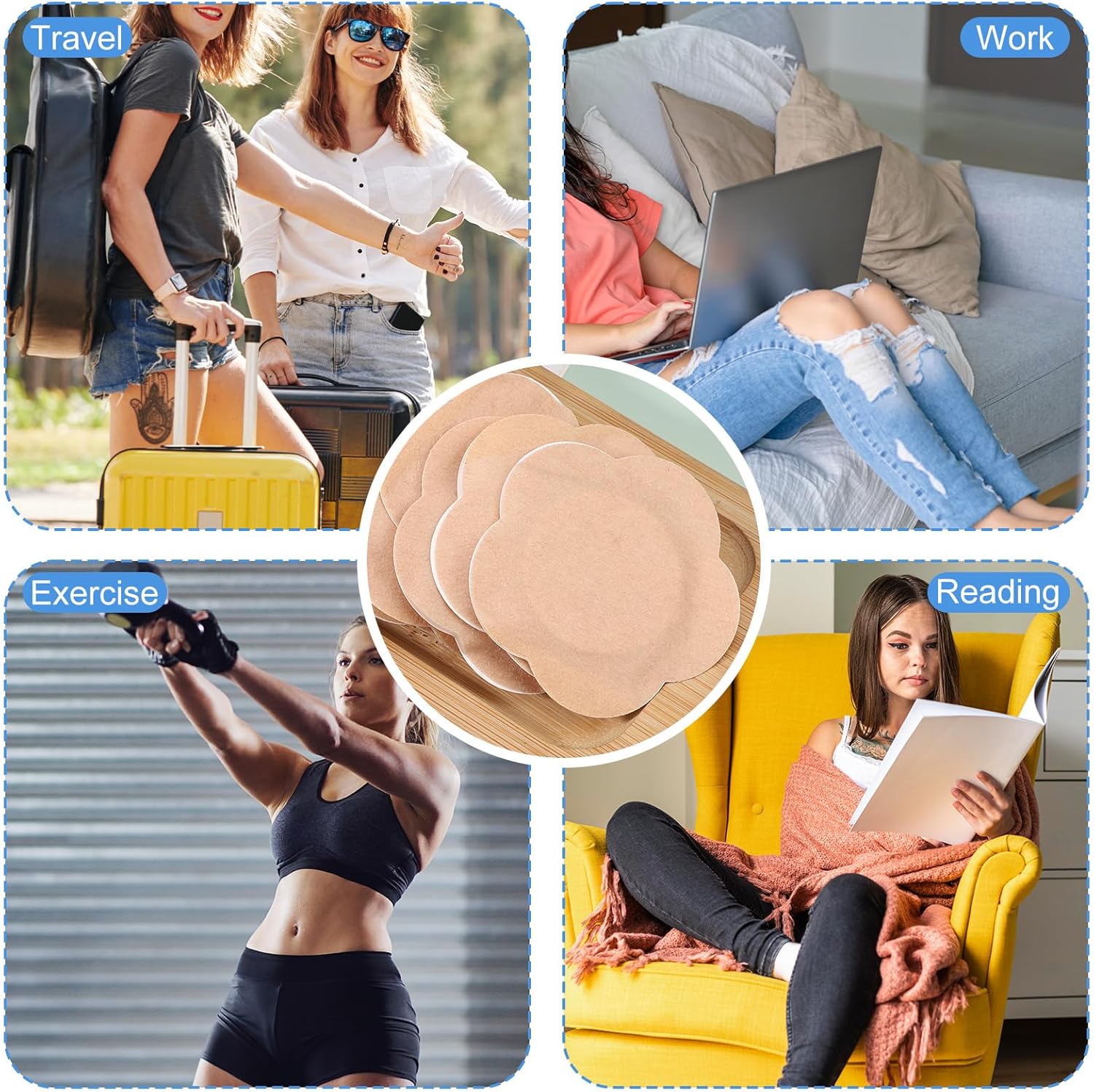 60 Pcs Plum Blossom Castor Oil Pack Wrap for Belly Button, Self-Adhesive Disposable Spunlace Cloth Castor Oil Belly Button Patch with Cotton, Oils Not Included (Skin Color)