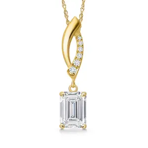 Gem Stone King 1.00 Cttw IGI Certified Lab Grown Diamond Pendant Necklace For Women in 10K Yellow Gold | Emerald Cut | D-E Color | VS1-VS2 Clarity | With 18 Inch Chain
