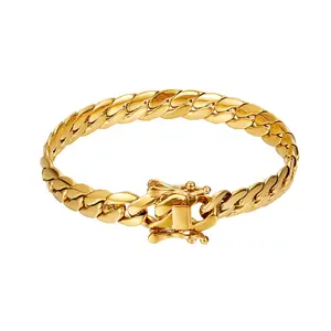 8mm Bracelet for Men and Women-18K Gold Plated 7.5/8.5in Hip Hop Jewelry Miami Chain Stylish and Durable Stainless Steel bracelets