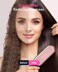 Wavytalk Hair Straightener Brush,Sleek Sweep Ionic Straightening Brush with 6 Temperature Adjust, Anti-Scald Ceramic Hair Straightener Comb Fast Heating for Home Salon, Dual Voltage, Rose Gold wavytalk
