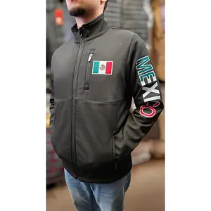 MEXICO SOFT SHELL EMBROIDORED BLACK ZIPPER JACKET FOR MEN -#7055 Menswear Stylish