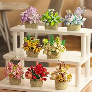 8-Piece Building Block Flower Basket Eternal Flowers Decoration, DIY Floral Craft Mini Woven Bouquet Toy, Mother's Day Gift for Kids