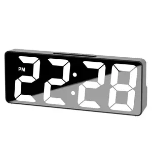 Tabletop Smart Alarm Clock for Children Desk LED Colorful Digital Mirror Alarm Clock with Multi Function Temperature Display USB Charging Snooze Night Light