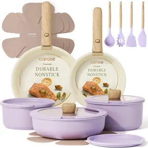 Pots and Pans Set Non Stick, Cookware Sets, 19pcs Kitchen Set, Oven/Fridge Safe, Space Saving Pots Set, Nonstick Set with Versatile Removable/Detachable Handle, Induction RV Set, Purple