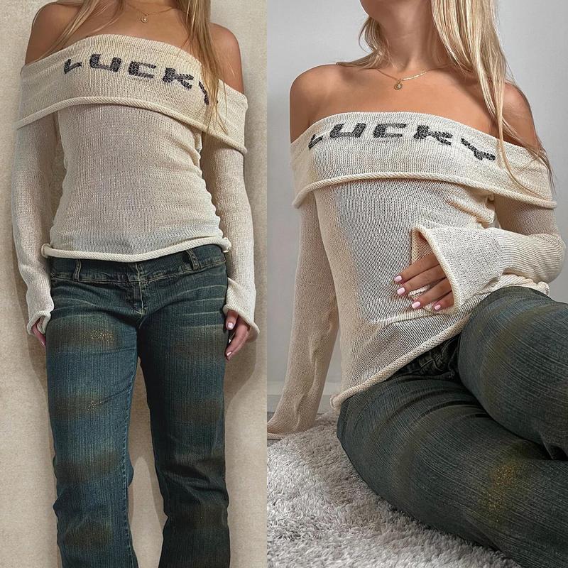 Women's Off-shoulder Knitted Sweater With Pink Floral Embroidery & Bell Sleeves - Boho Chic Beige Knit Top For Casual Or Festival Wear