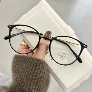Luxury Brand Round Myopia Glasses Blue Light Blocking Eyeglasses Women Men Prescription Near Sight Glasses Diopter 0 To -4.0