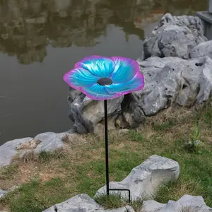 Outdoor Flower Shape Bird Bathtub, Colorful Flower Bird Feeder for Courtyard Garden Corridor Decoration, Rust Proof Bird Bathtub with Stake, Bird Supplies