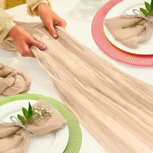 LAXORE Set of 4 Ivory Cheesecloth  Table Runners with Glitter and Rose Petals - 35”x120”10 Ft