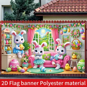 Easter Banner Decoration Set, Easter Bunny & Eggs Design, Perfect for Spring Celebrations, Durable Polyester Material, Easy-To-Use