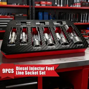 Professional 9/10PCS Oxygen Sensor Socket Set – Cr-V Steel Offset Wrench Tools, Thread Tracking & Hose Removal Kit for Car Repair