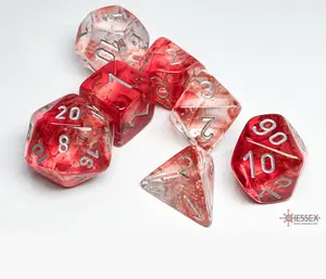 Nebula Luminary (Red/Silver) Chessex Brand D&D/RPG Polyhedral Dice Set - 7 Dice with Clear Storage Case