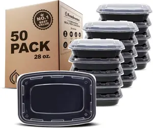 Freshware 28 oz Meal Prep Containers with Lids – 50 Pack, 1 Compartment Bento Food Storage, BPA-Free, Stackable, Microwave & Freezer Safe