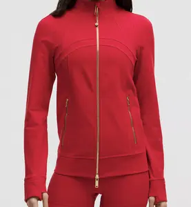 Athletic Jacket Full Zip Red with Gold Zipper Women's Activewear Long Sleeve
