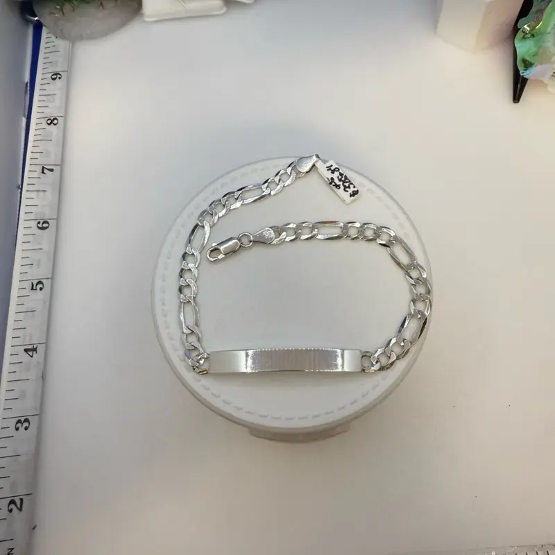 925 sterling silver 8” figaro  ID bracelet  high quality solid silver bracelet )( Pulcera de plata Italiana 8” pulgadas  Alta calidad  solido