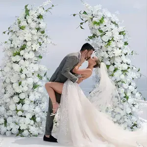 S-A8236 White Rose Wedding Backdrop Horn Arch Decor Arrangement Floral