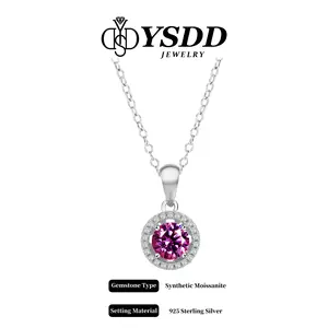 【#241】Barbie Pink Synthetic Moissanite Round Halo Necklace in s925 1Carat