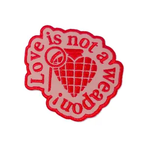 Love Bomb Patch Heart Embroidery Floral Design 3x3 Satin Stitch Edge Heat Seal Back Iron On Applique