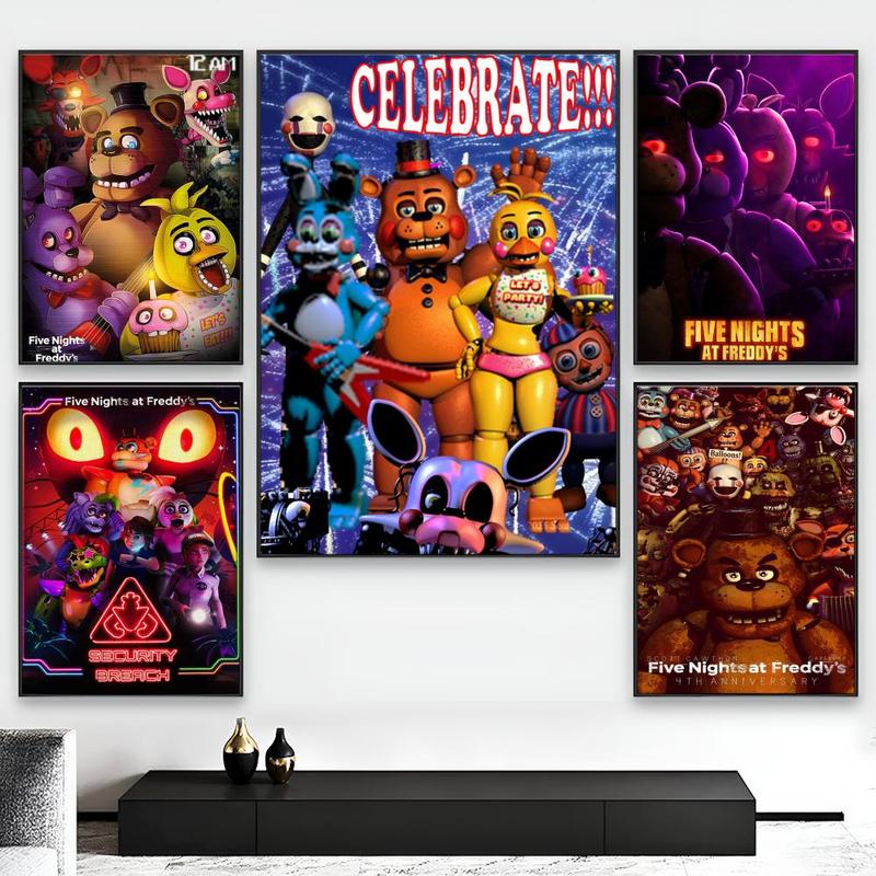 5 Nights At Freddys Poster Sticky Waterproof Wall Art High Quality Print Vibrant Cartoon Design Aesthetic Home Living Bedroom Decor Trendy Room Decoration Easy-To-Apply Gift Durable