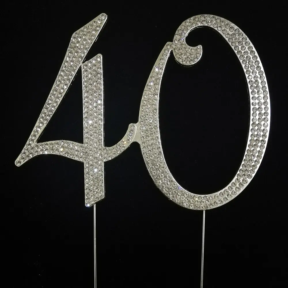 40th Rhinestone Cake Topper - Silver