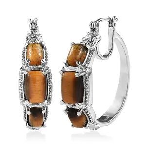 Tigers Eye 10.50 ctw Earrings in Stainless Steel