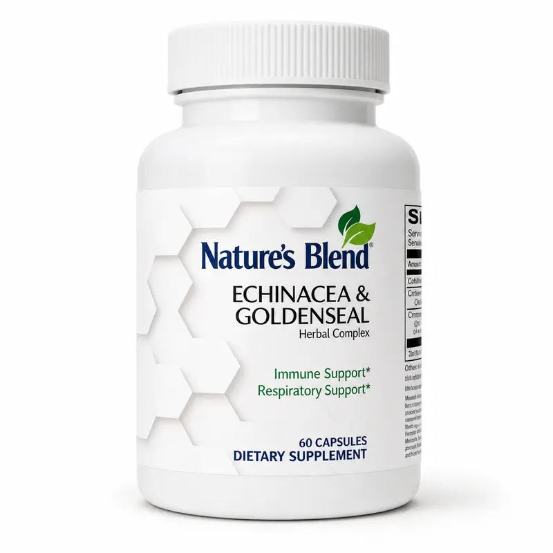 Nature's Blend Echinacea & Goldenseal Capsules, 4:1 Herbal Complex, Daily Immune & Respiratory Wellness Support, 60 Capsules, 60-Day Supply, Gluten-Free, Made in USA