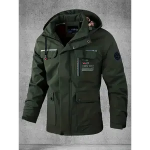 Men's Softshell Jacket, Multi-Pocket Hooded Coat For Spring & Autumn, Windproof Outdoor Jacket For Hiking And Camping