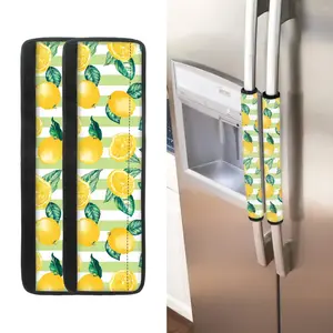 Yellow Lemon Print Polyester Refrigerator Door Handle Covers Tropical Fruit Washable Anti Slip Fridge Door Protectors for Kitchen Freezer Handle Covers Decorations for Kitchen Accessory