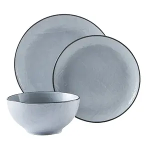 Stoneware 12-Piece Dinnerware Set in Light Blue with No Additional Features or Designs