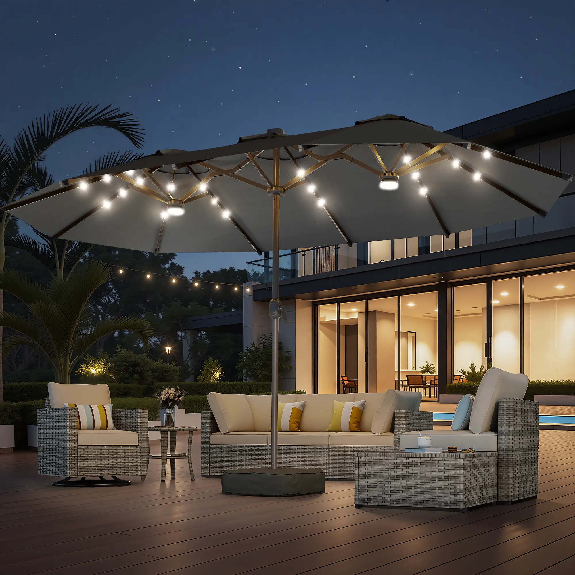 Dark Grey | Lighted Umbrella with Base