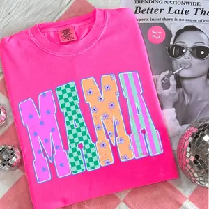 Comfort Colors Mama Coastal Summer Neon TShirt, Preppy Coquette Mama Neon Nautical Coastal Beach Vacation Tshirt Tee, Bright Summer T-Shirt