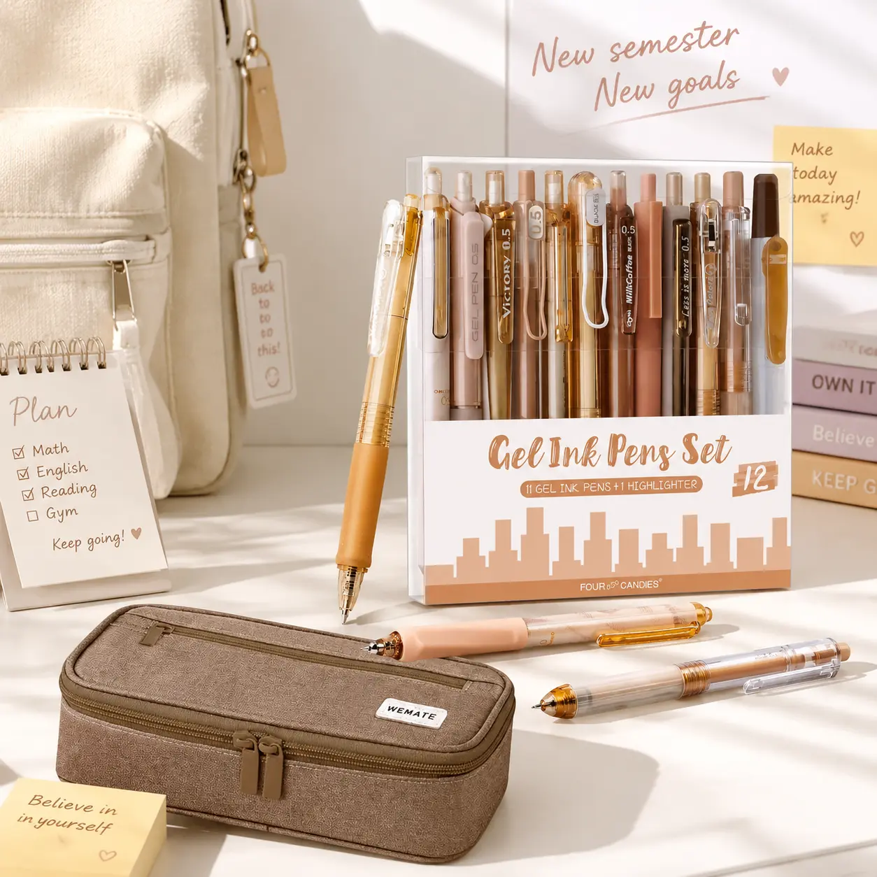 【Buy 2 Get Gift】Four Candies Rose Series Aesthetic Gel Pens with pencil case,0.5mm Fine Point Smooth Writing,Cute Girly Kawaii Desk Accessories,Planner & Journal Pens,Black Pink Ink,Nurse & Student Essentials,Back to School Haul,Office & School Supplies