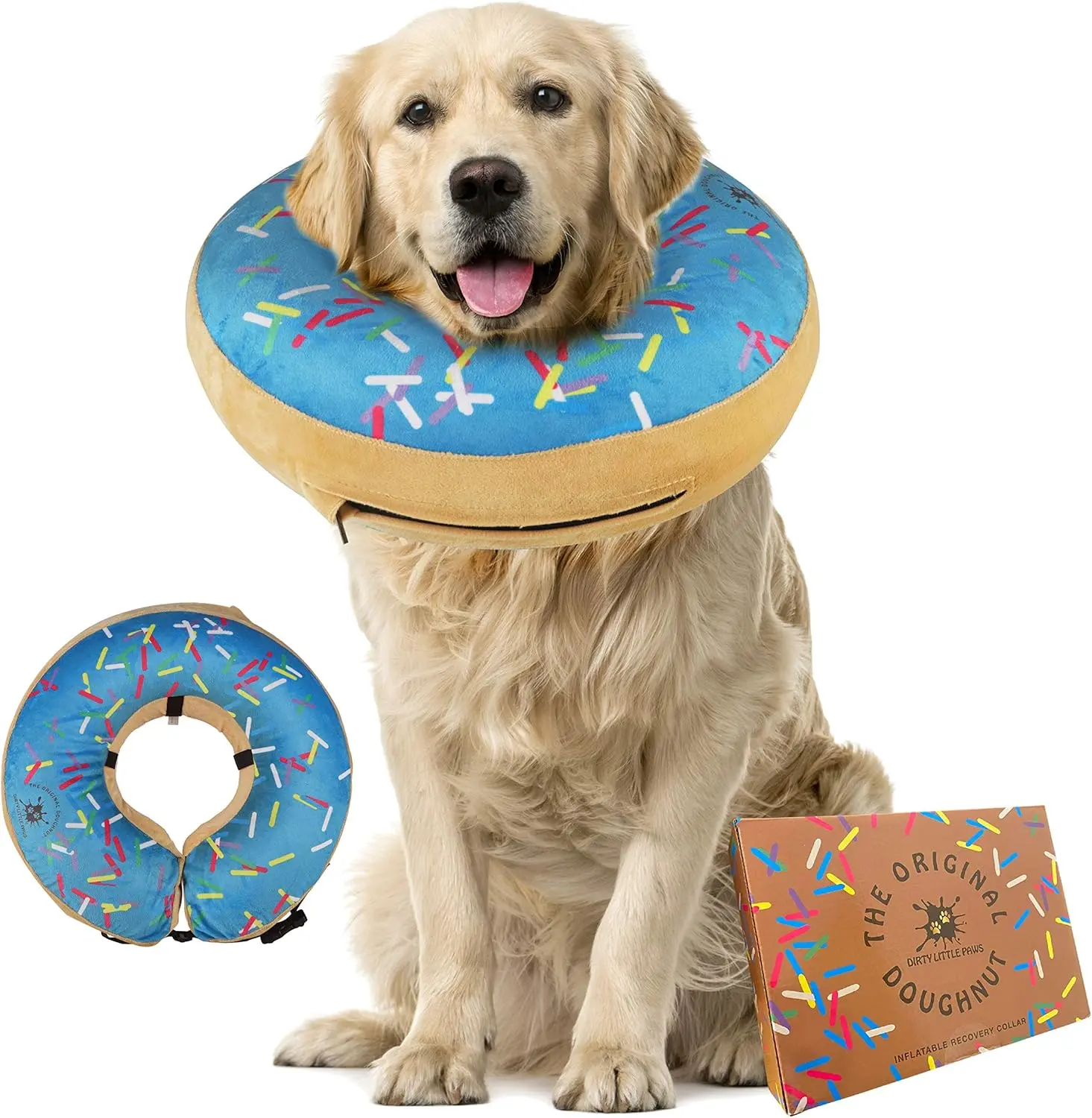 Large Dog Inflatable Recovery Donut Collar, Award-Winning Innovative Design, Better Adjustment & Extra Security, Plastic Cone & Soft Collar Alternative (Blue)