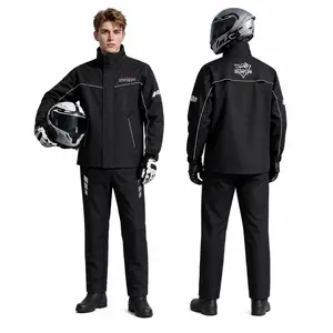 Men's Reflective Waterproof Rain Suit, Motorcycle Rain Jacket and Rain Pants Set, Lightweight Full Body Rainwear for Outdoor Riding