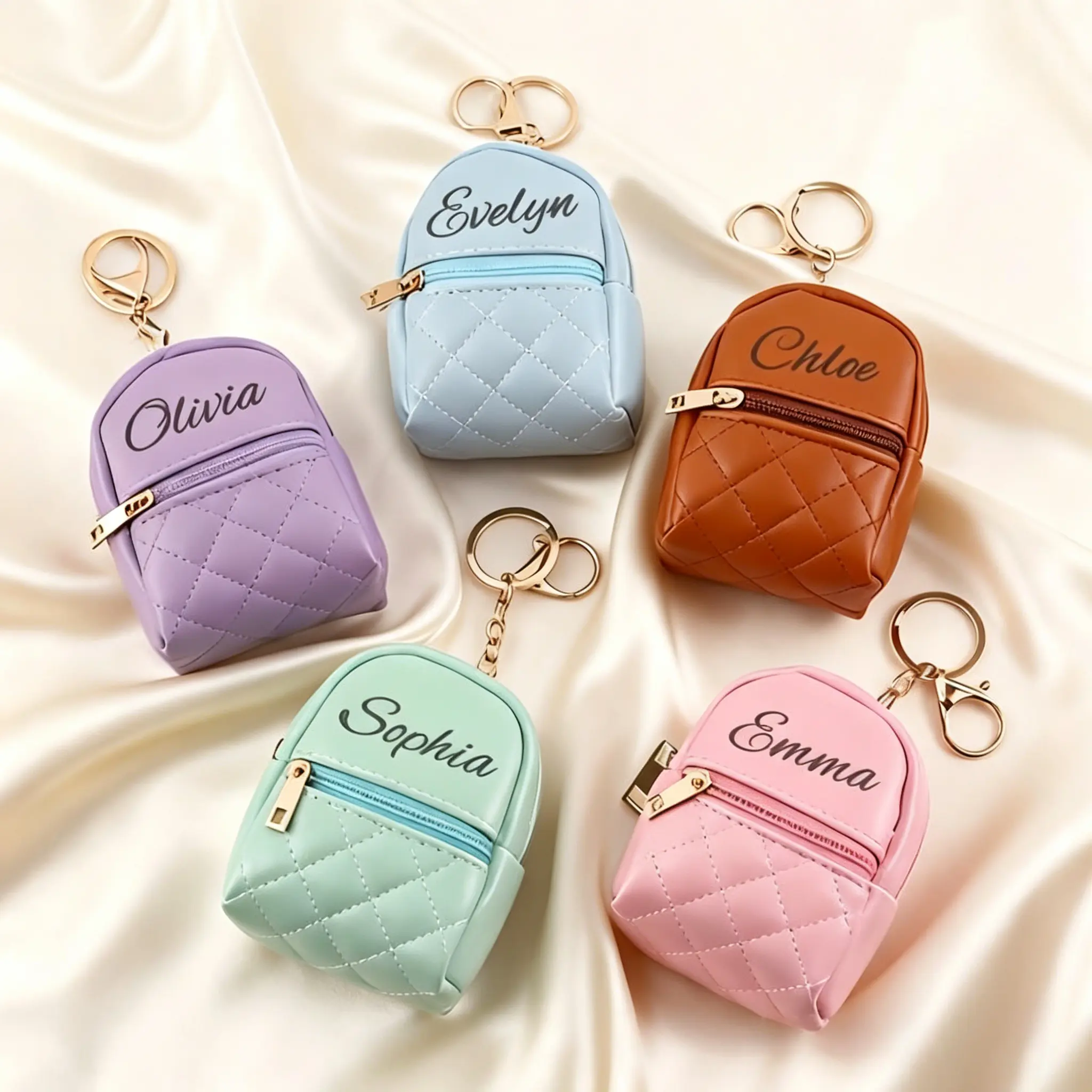 PU Leather Cute Mini Backpack Keychain Wallet Purse - Pull-On Zipper Closure, 10Cm Compact Storage Pouch, Coin Holder, Personalized Daily Gift for Earphones & Small Items