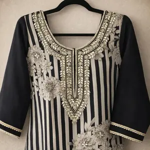 Organza Cream & Rose Gold Salwar Suit with Mirror & Pearl Work